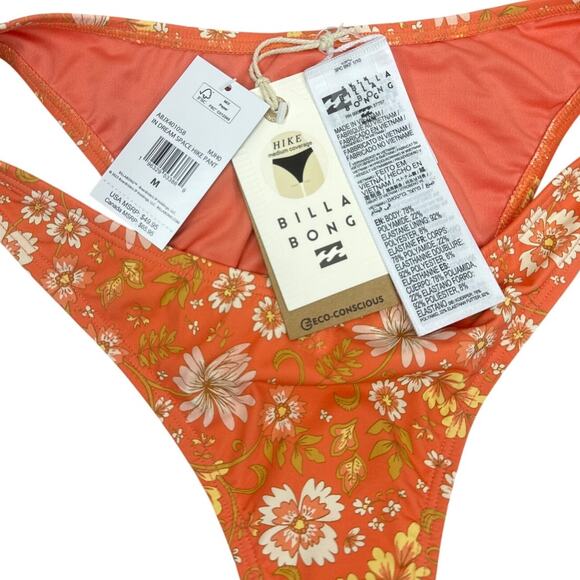 NWT Billabong In Dream Space Hike Pant Orange Floral Bikini Bottoms Women’s Sz M - Picture 4 of 6
